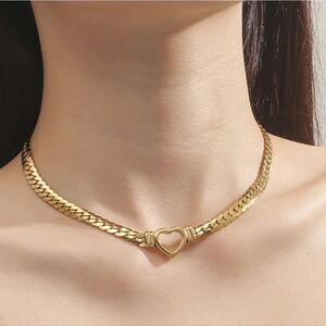 Valentines Gold Open Heart Cuban Chain Necklace Choker | Gifts For Her